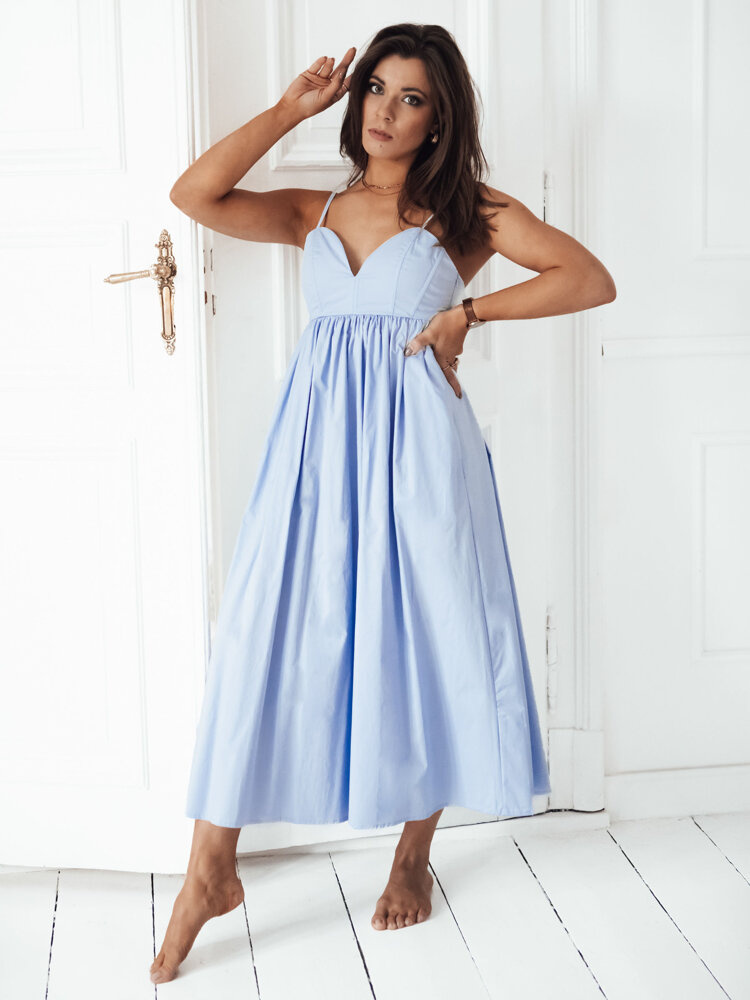 Svetlomodré romantické midi šaty ELIENE EY2441 Veľkosť: M