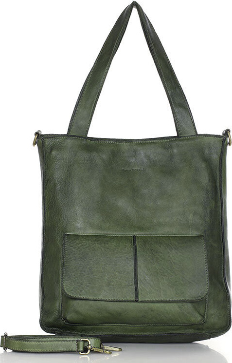 MARCO MAZZINI Tmavozelená dámska kožená shopper kabelka (v234d) Veľkosť: ONE SIZE