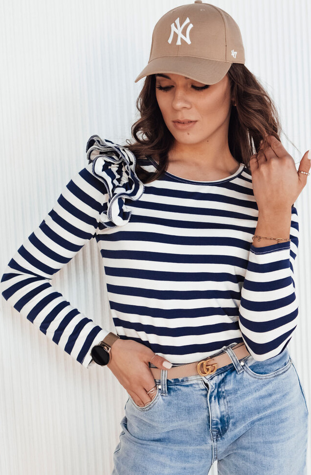 Tmavo modro-biele pruhované tričko s volánikom MORAS RY2348 Veľkosť: ONE SIZE