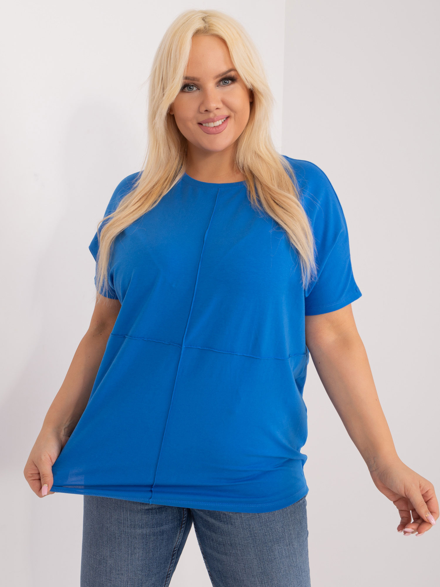 Modré tričko s okrúhlym výstrihom RV-BZ-14006.06X-blue Veľkosť: ONE SIZE