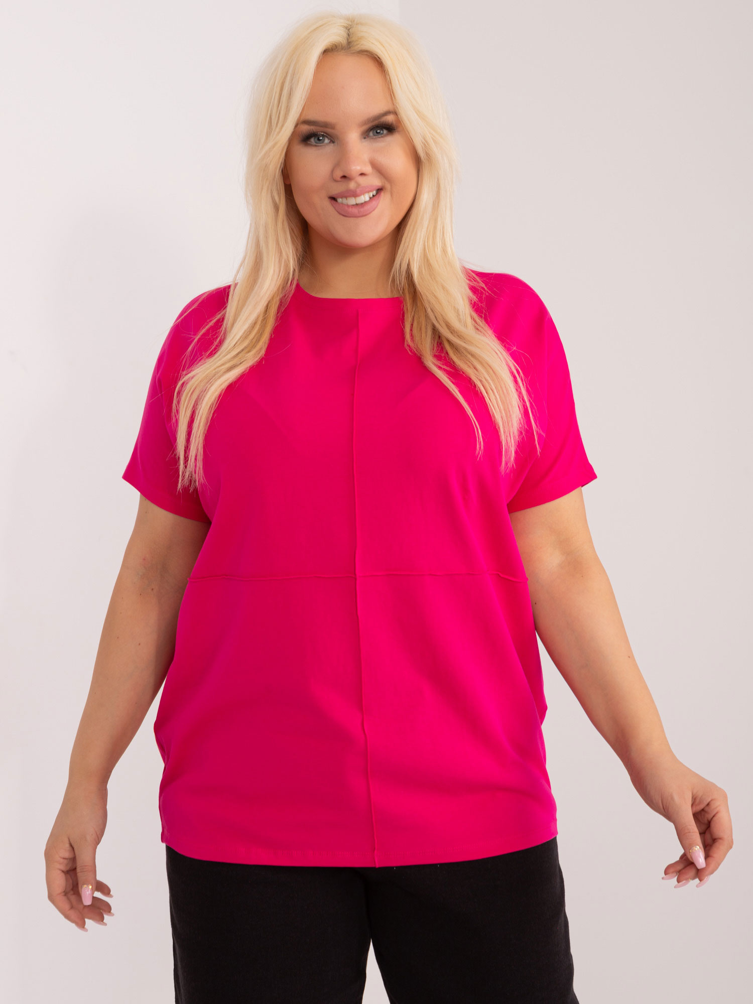 Tmavoružové tričko s okrúhlym výstrihom RV-BZ-14006.06X-dark pink Veľkosť: ONE SIZE