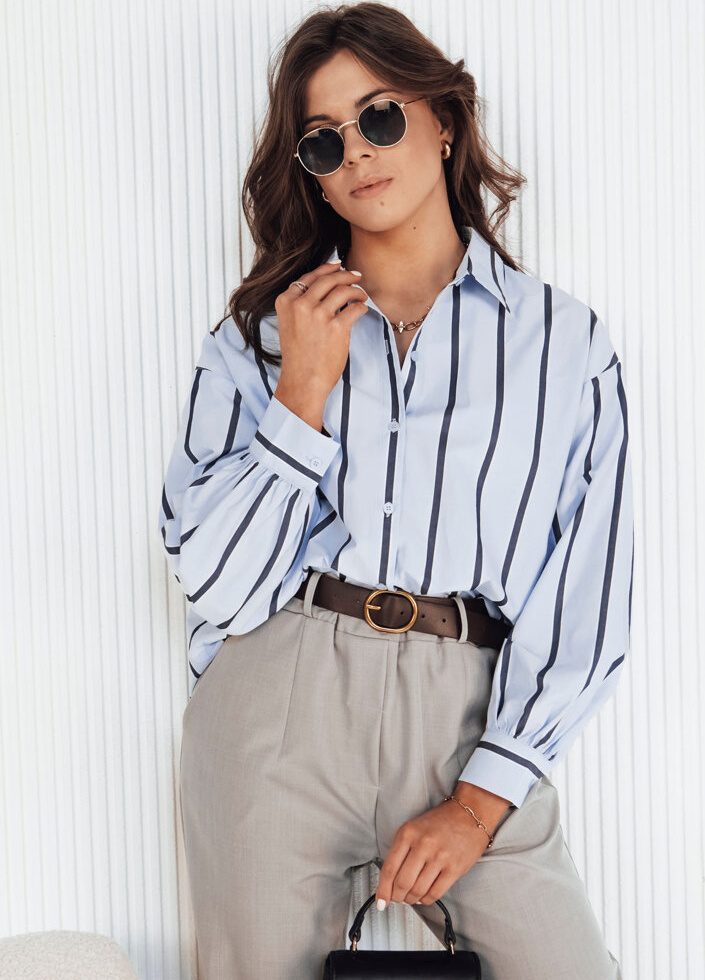 Svetlomodrá pruhovaná predĺžená košeľa TENESI DY0378 Veľkosť: S