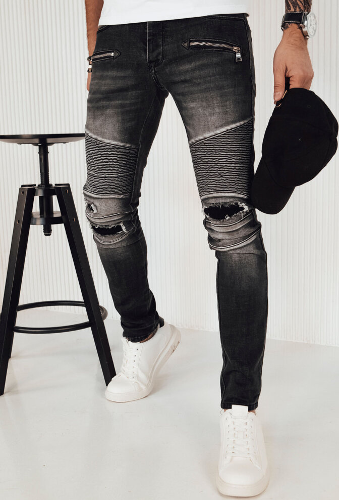 Tmavosivé džínsové nohavice s odreninami a vreckami UX4151 Veľkosť: 33