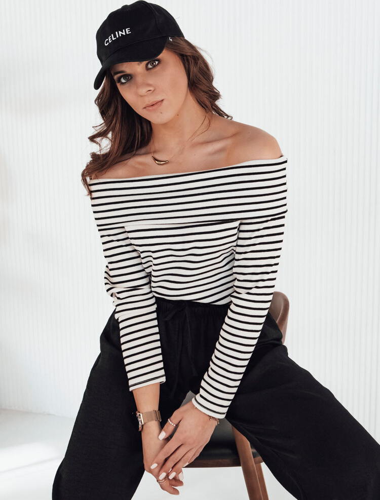 Béžovo-čierna pruhovaná blúzka so spadnutými ramenami TESSO RY2352 Veľkosť: ONE SIZE