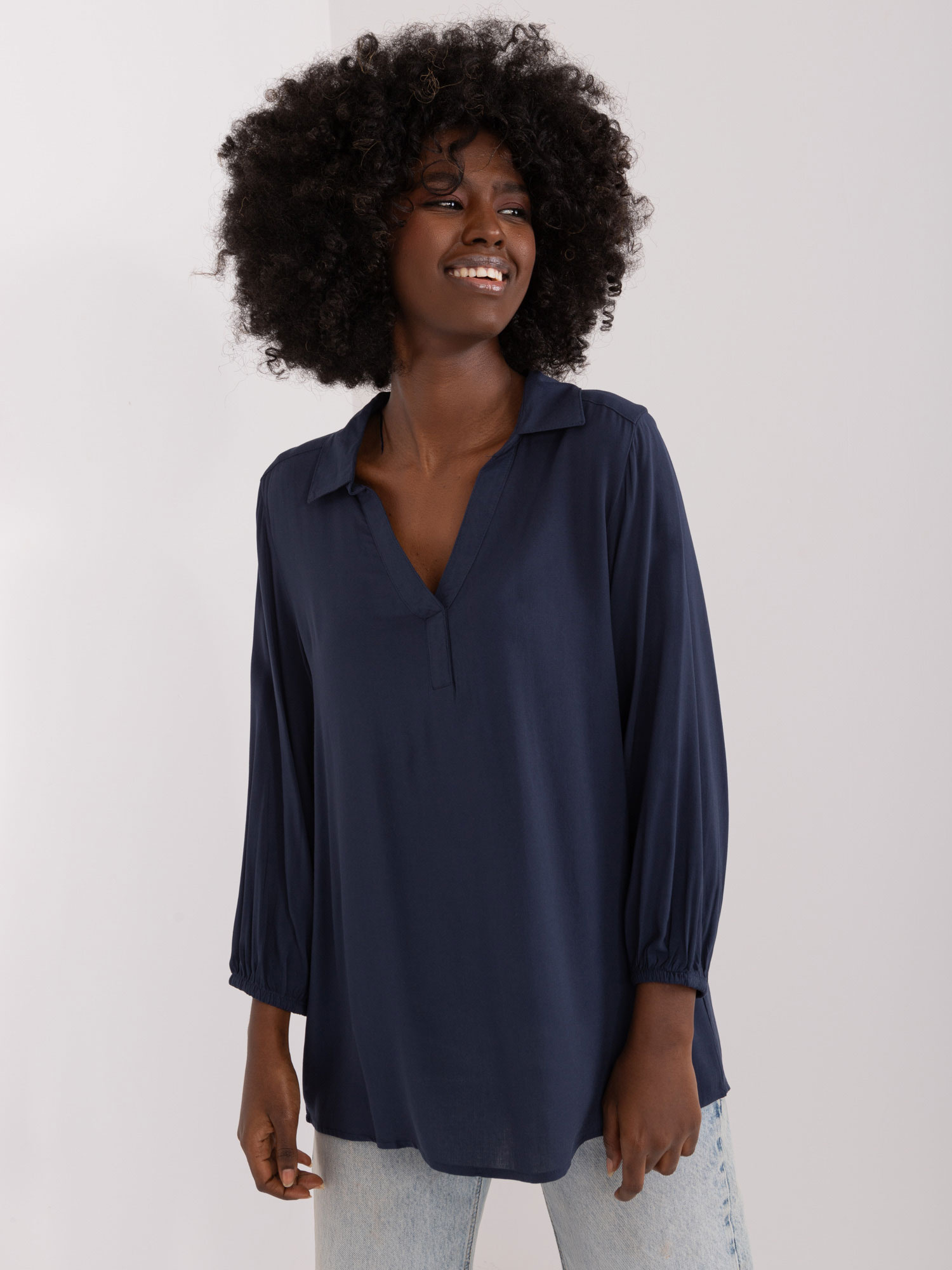 Tmavomodrá košeľová blúzka -D73761Z11162A-námornícka modrá Veľkosť: S