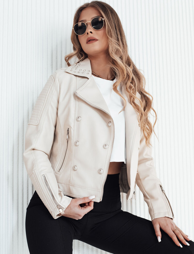 Béžová koženková bunda s hrotmi a ozdobnými gombíkmi TRUCCO TY4179 Veľkosť: S