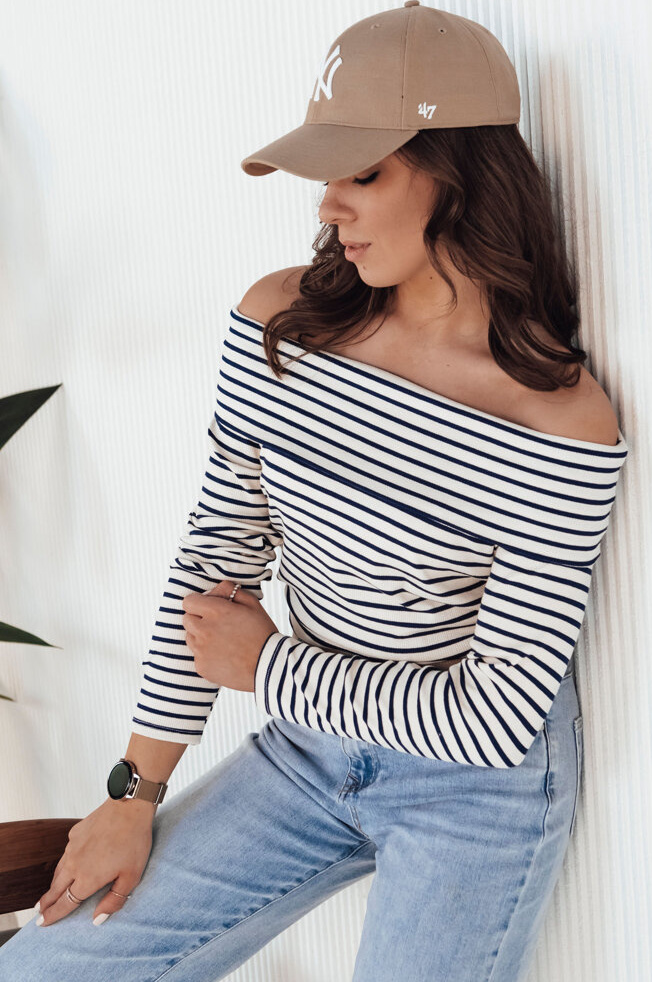 Tmavomodro-biela pruhovaná blúzka so spadnutými ramenami TESSO RY2350 Veľkosť: ONE SIZE