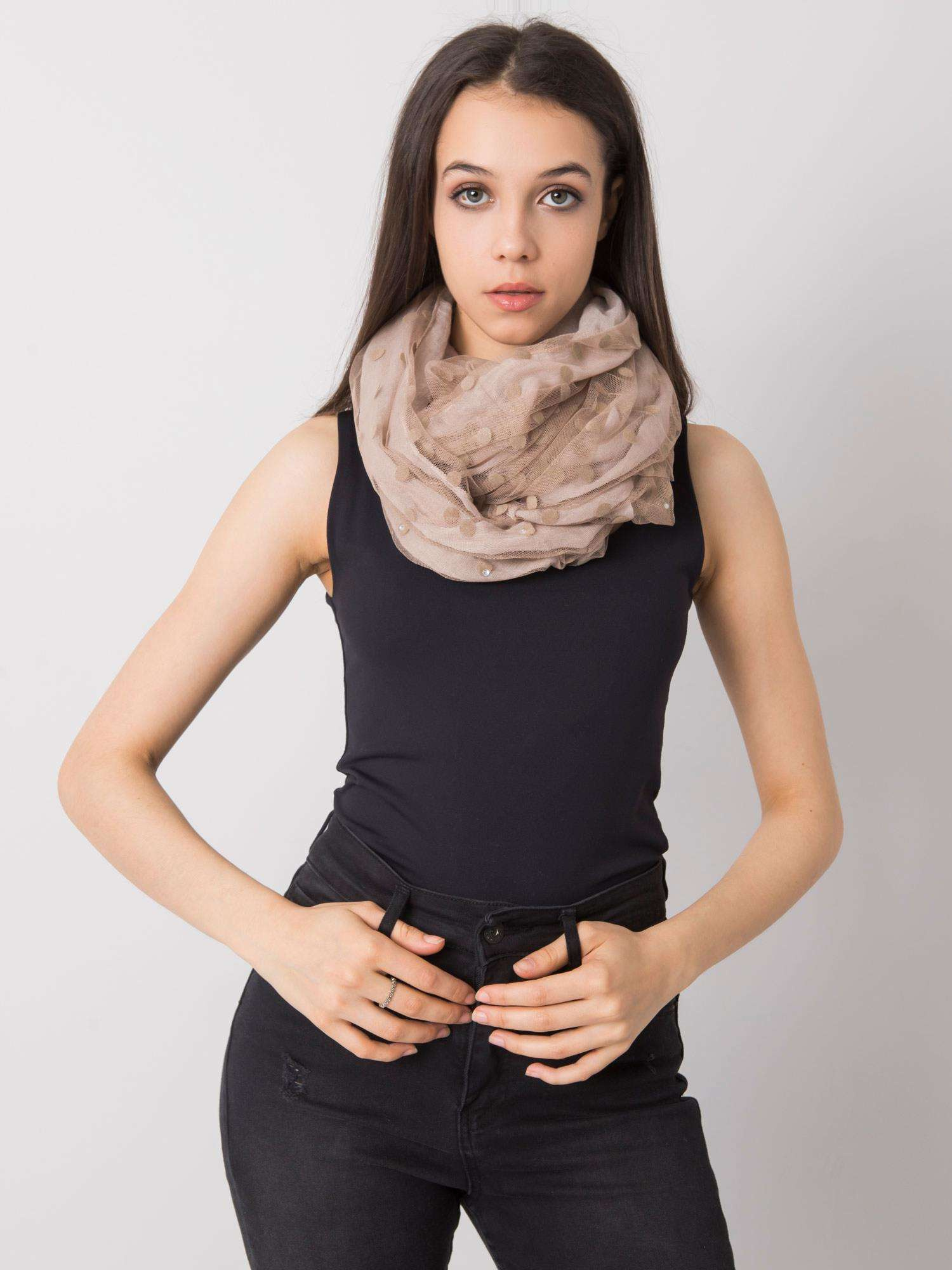 Béžová šatka s bodkami AT-CH-LM72965-beige Veľkosť: ONE SIZE