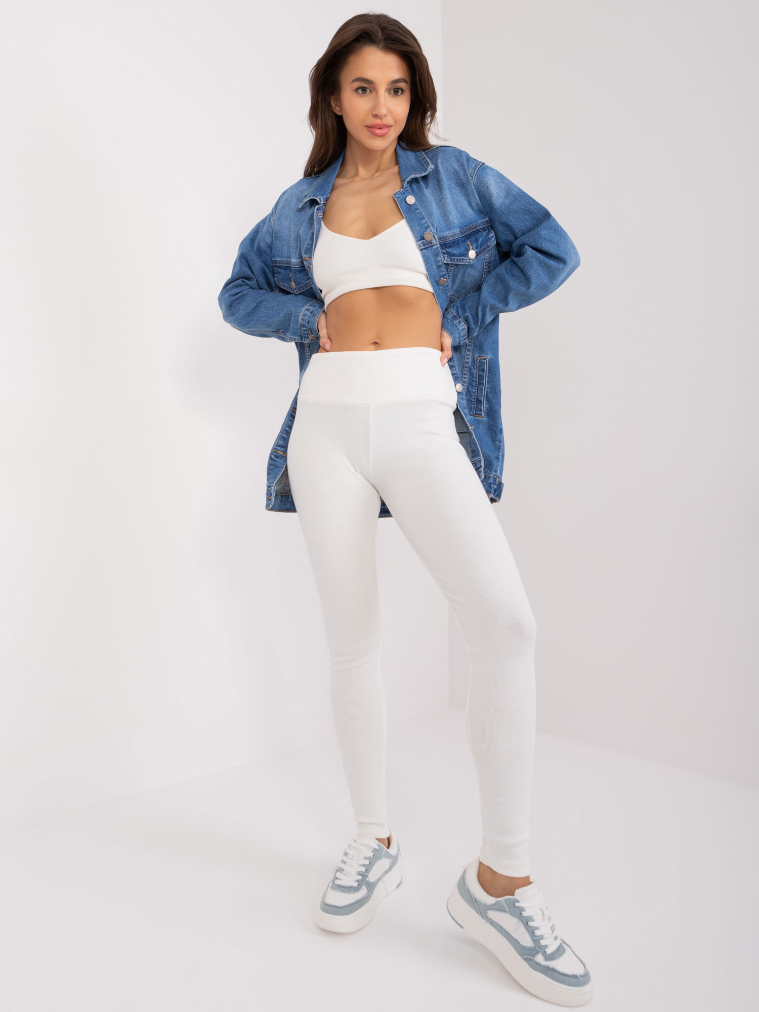 Biele rebrované legíny EM-LG-725.11-white Veľkosť: ONE SIZE