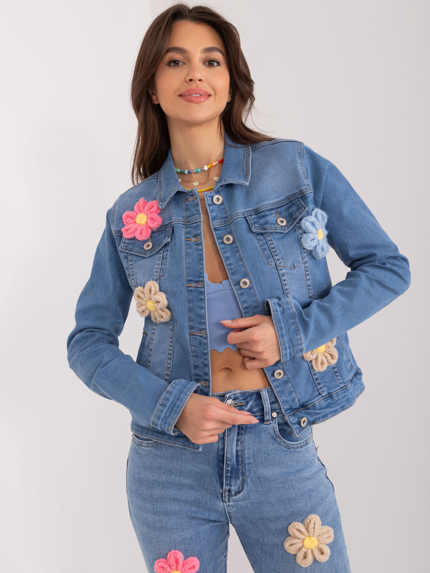 Džínsová bunda s kvetinami -NM-KR-JK504.95-blue Veľkosť: XS