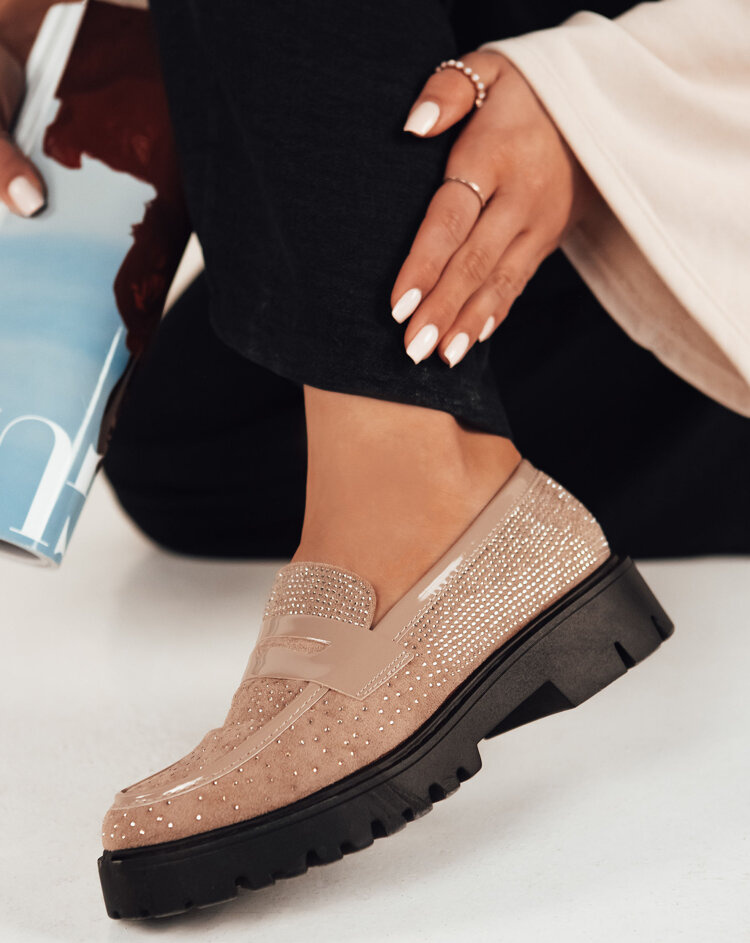 Béžové semišové mokasíny s kamienkami OTERO ZY0477 Veľkosť: 39