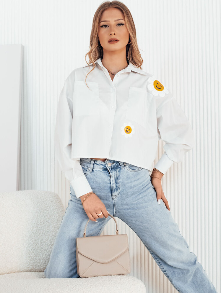 Biela košeľa s nášivkami kvetín MISUN DY0409 Veľkosť: ONE SIZE