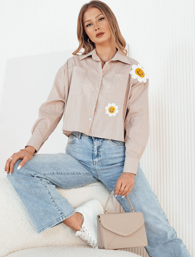 Béžová košeľa s nášivkami kvetín MISUN DY0410 Veľkosť: ONE SIZE