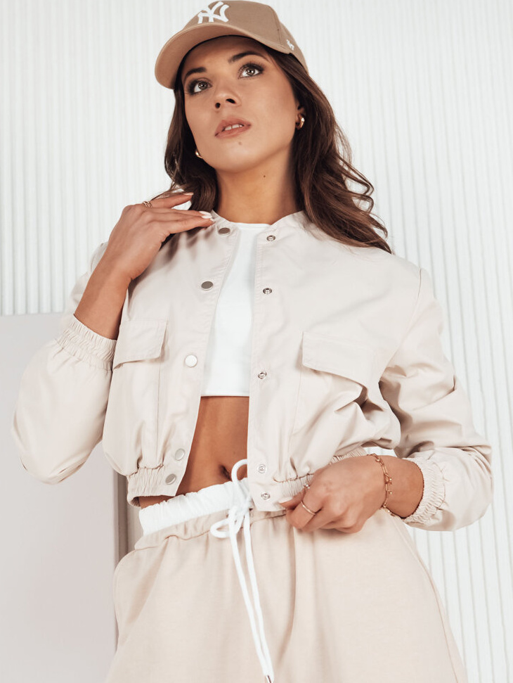 Svetlobéžová prechodná crop bunda KADYS TY4188 Veľkosť: M/L