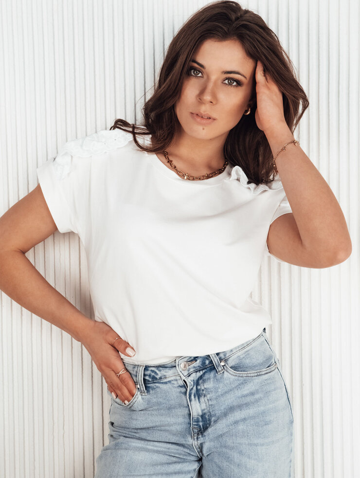 Smotanové boho tričko s čipkou na ramene EKOSTIA RY2345 Veľkosť: ONE SIZE