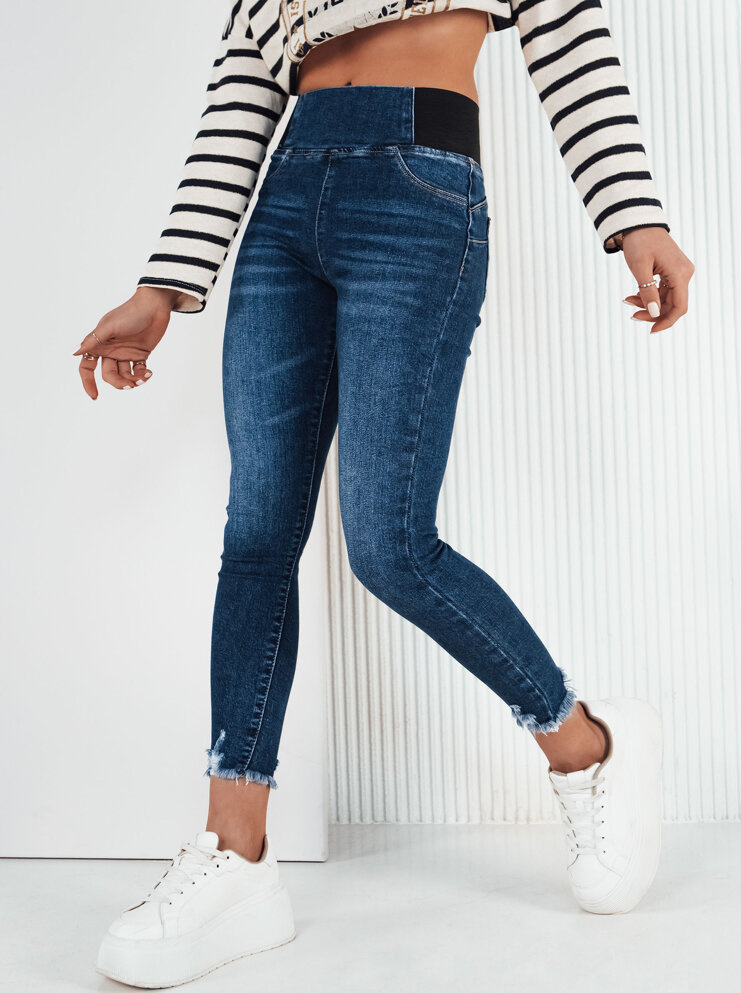 Tmavomodré džínsové nohavice s gumou v páse LERATE UY1921 Veľkosť: S