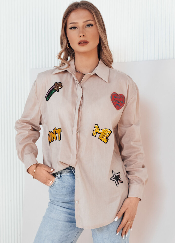 Béžová košeľa s nášivkami CAMBIL DY0411 Veľkosť: ONE SIZE