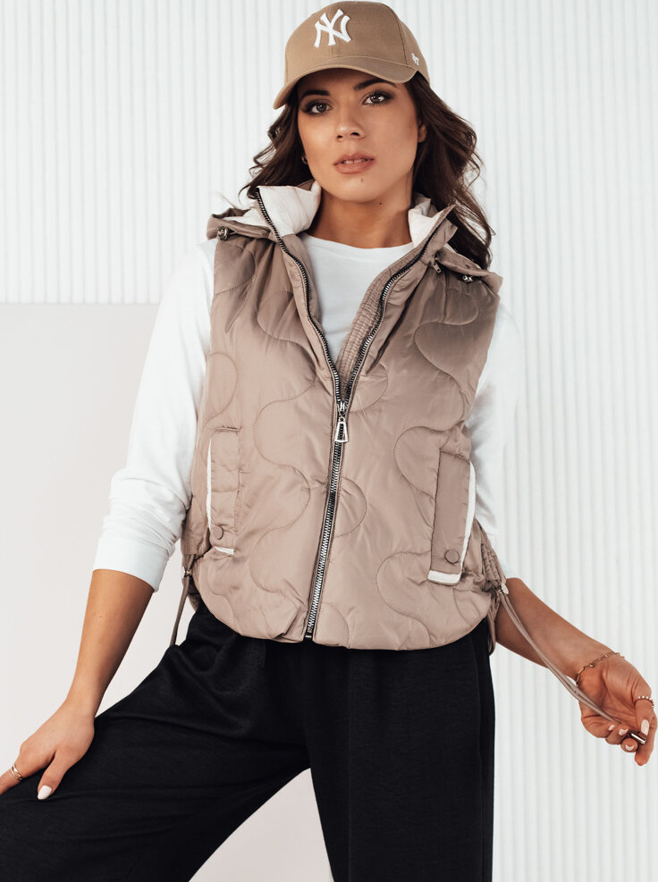 Tmavobéžová prešívaná vesta TREOS TY4216 Veľkosť: L