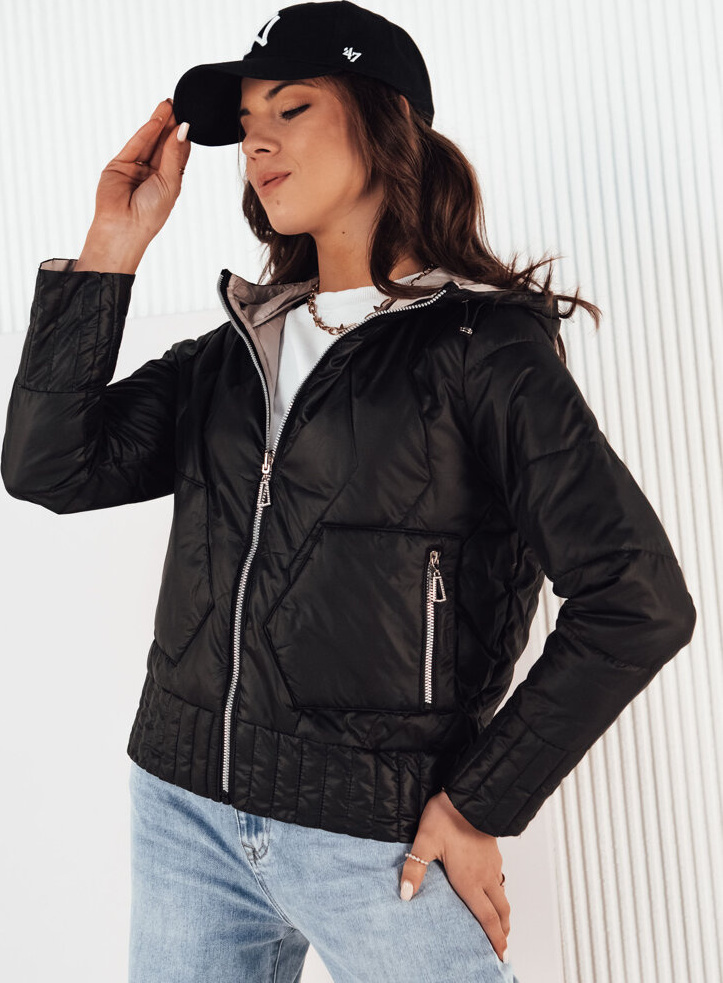 Béžovo-čierna prešívaná obojstranná bunda FALES TY4205 Veľkosť: L