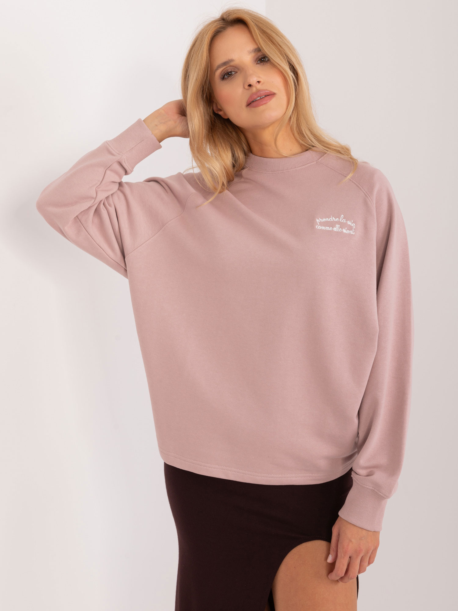 Ružová mikina s drobným nápisom D10088BC02656A-pink Veľkosť: L