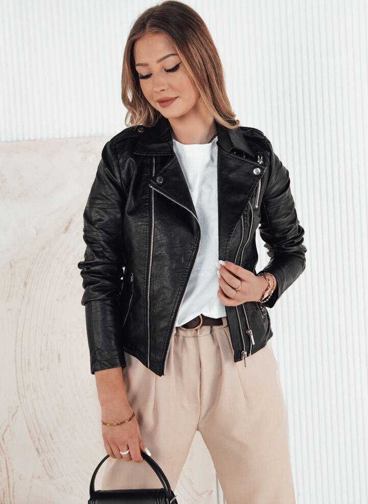 Čierna koženková bunda RUBIO TY4195 Veľkosť: S