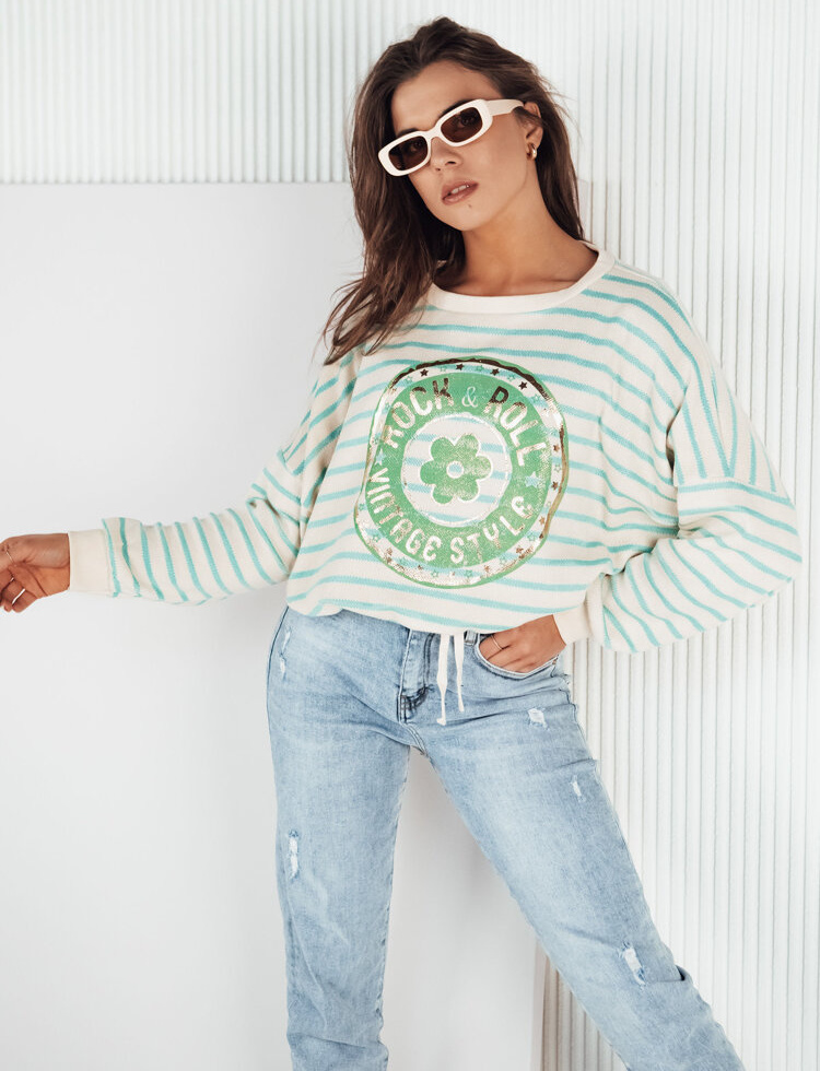 Béžovo-zelený pruhovaný svetr CANFIER MY2325 Veľkosť: ONE SIZE