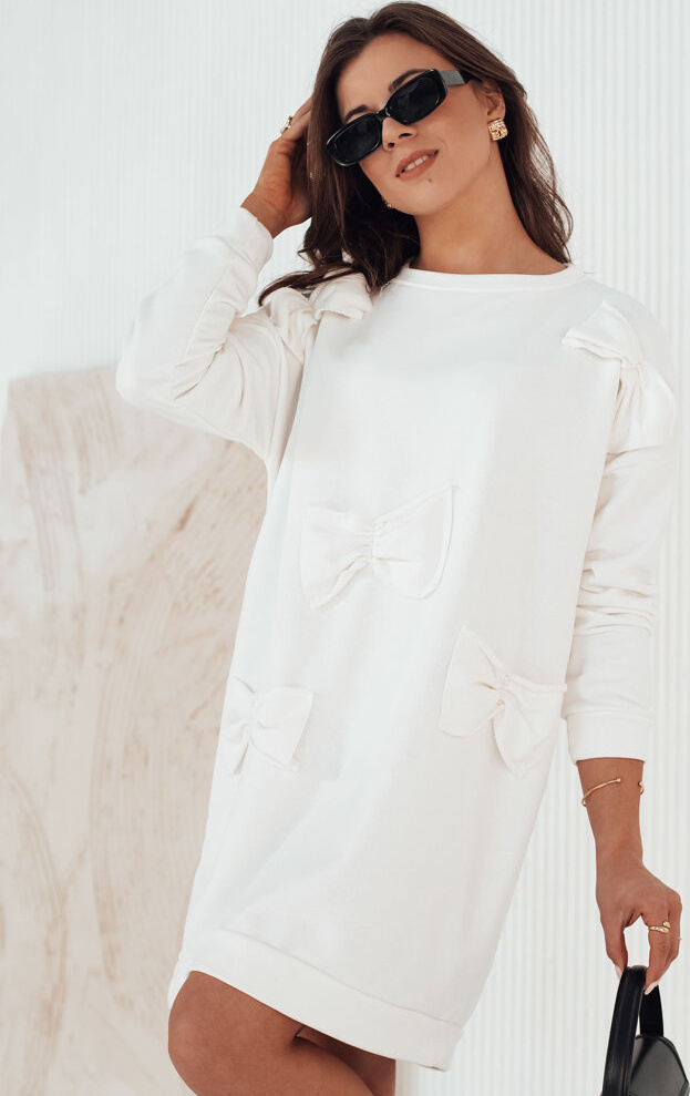 Smetanové mikinové šaty s mašličkami GASTOR EY2465 Veľkosť: ONE SIZE