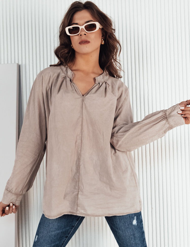 Béžová voľná bavlnená blúzka NEBREDA DY0390 Veľkosť: ONE SIZE