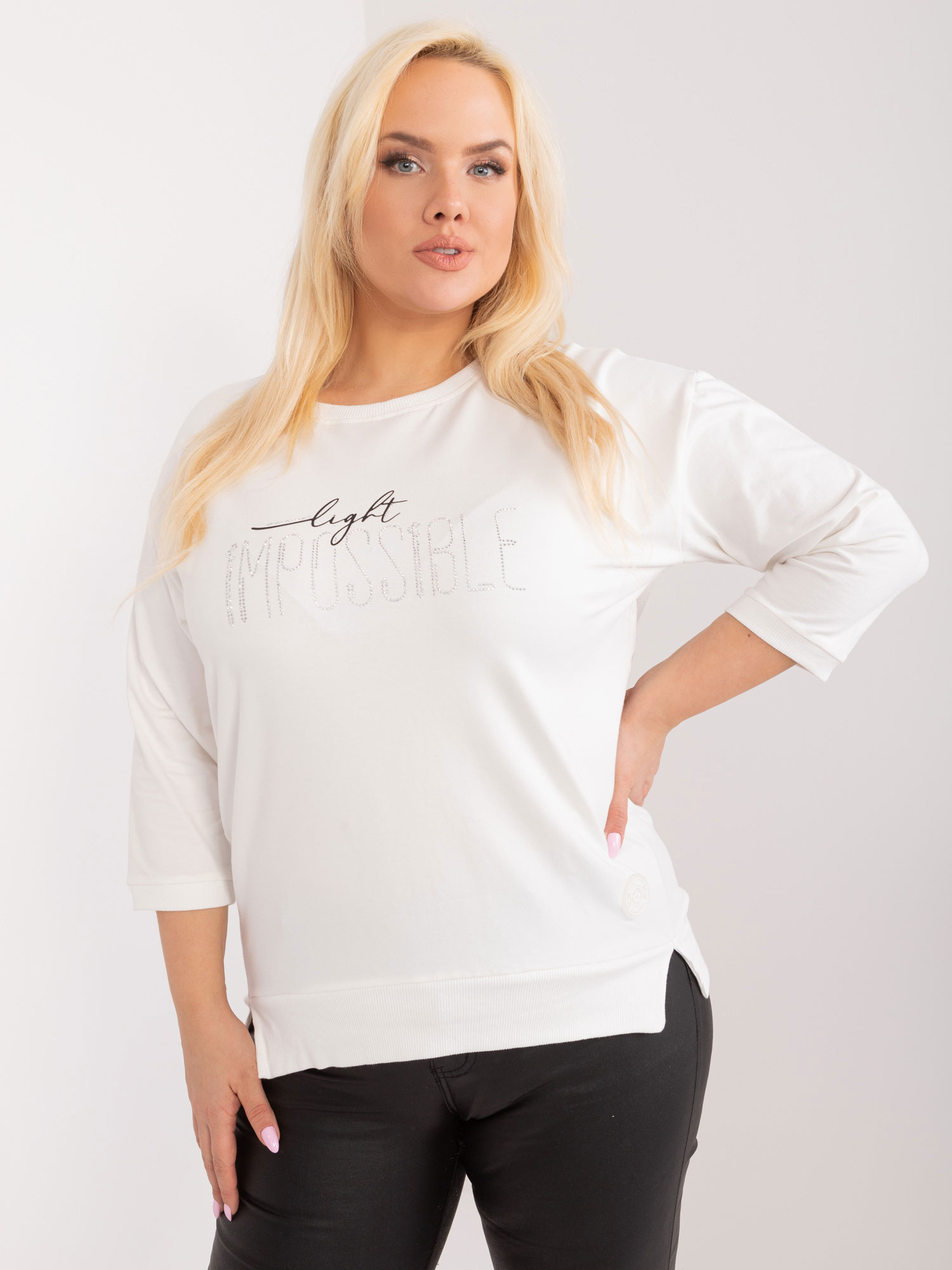 Biele tričko s nápisom a 3/4 rukávom RV-BZ-9417.69-white Veľkosť: ONE SIZE