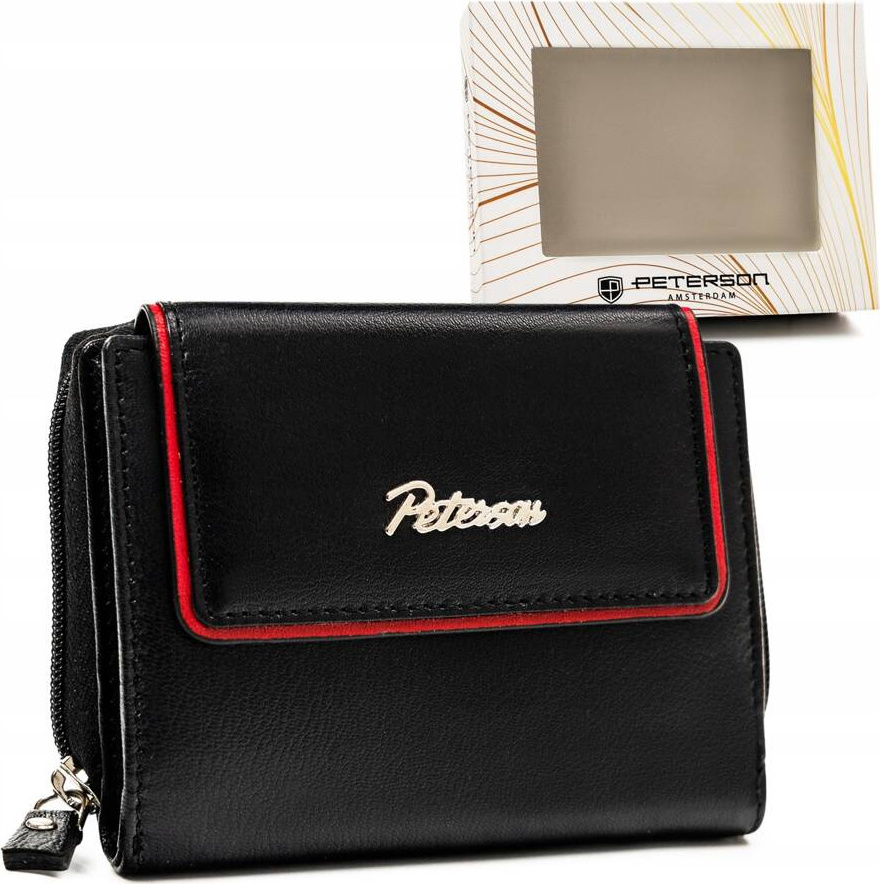Peterson Čierna malá kožená peňaženka Y605 PTN KA-26 Veľkosť: ONE SIZE