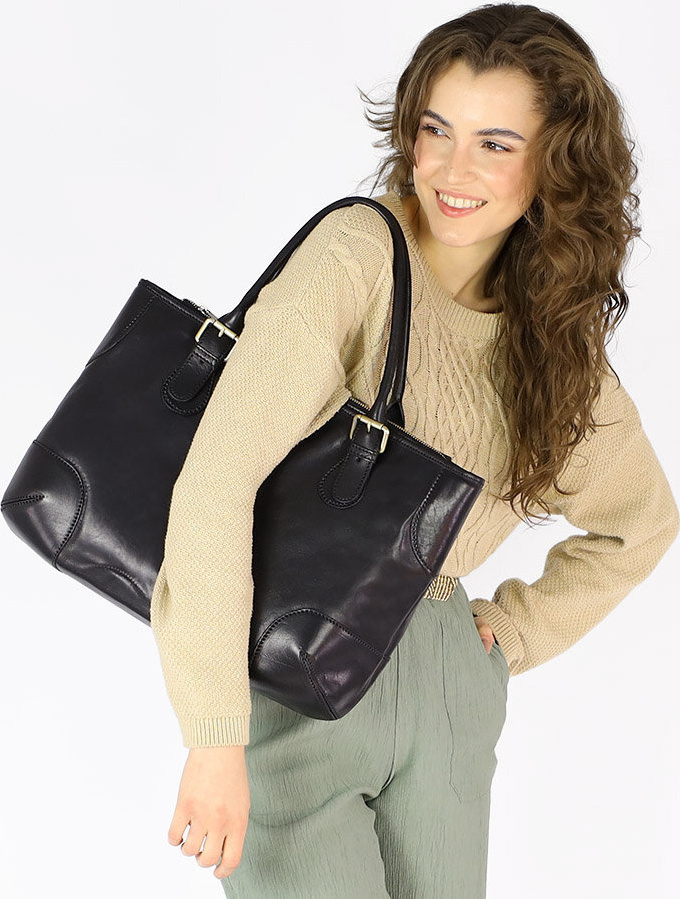 MARCO MAZZINI čierna kožená shopper kabelka (419c) Veľkosť: ONE SIZE