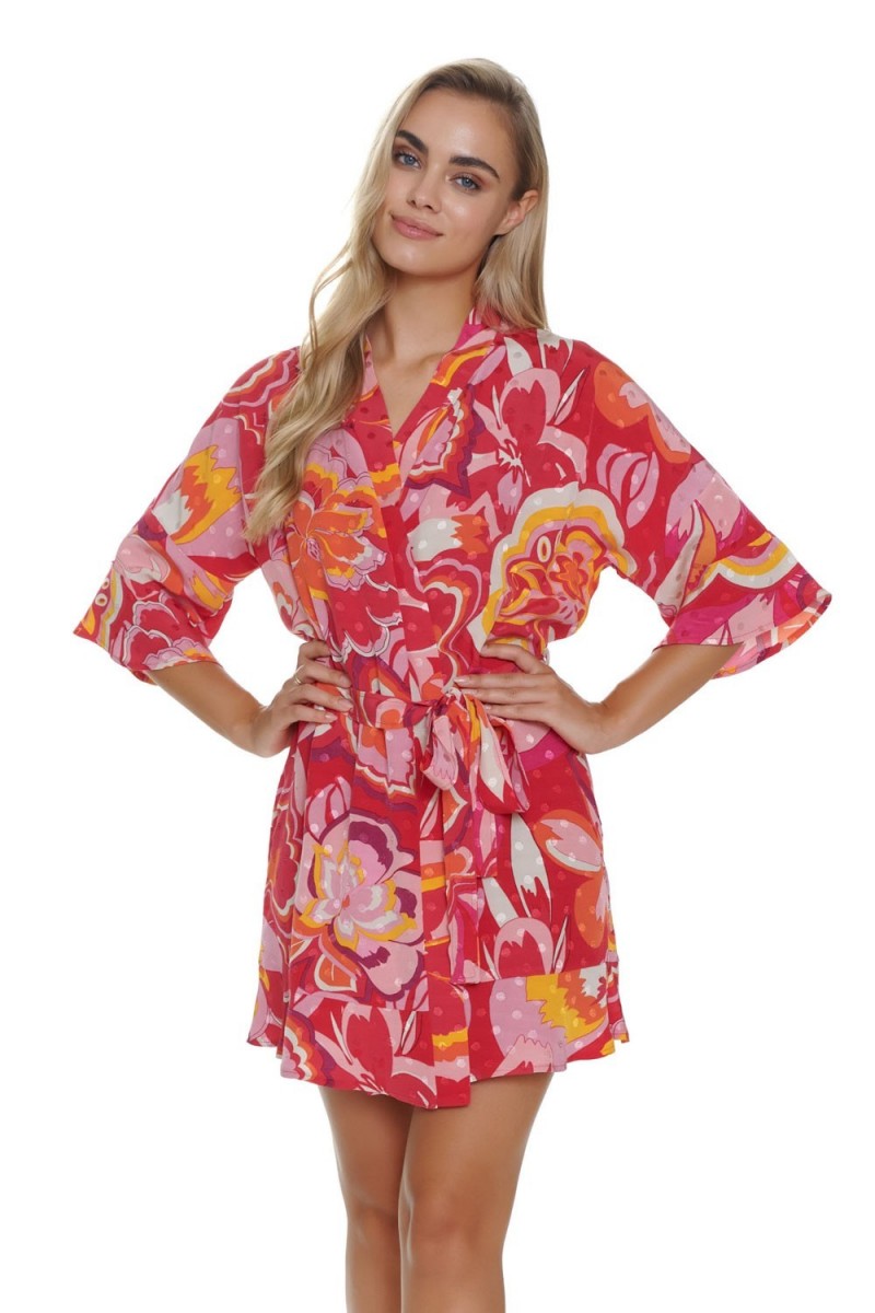 Doctor Nap ružovo-žltý župan s kvetinami Veľkosť: S