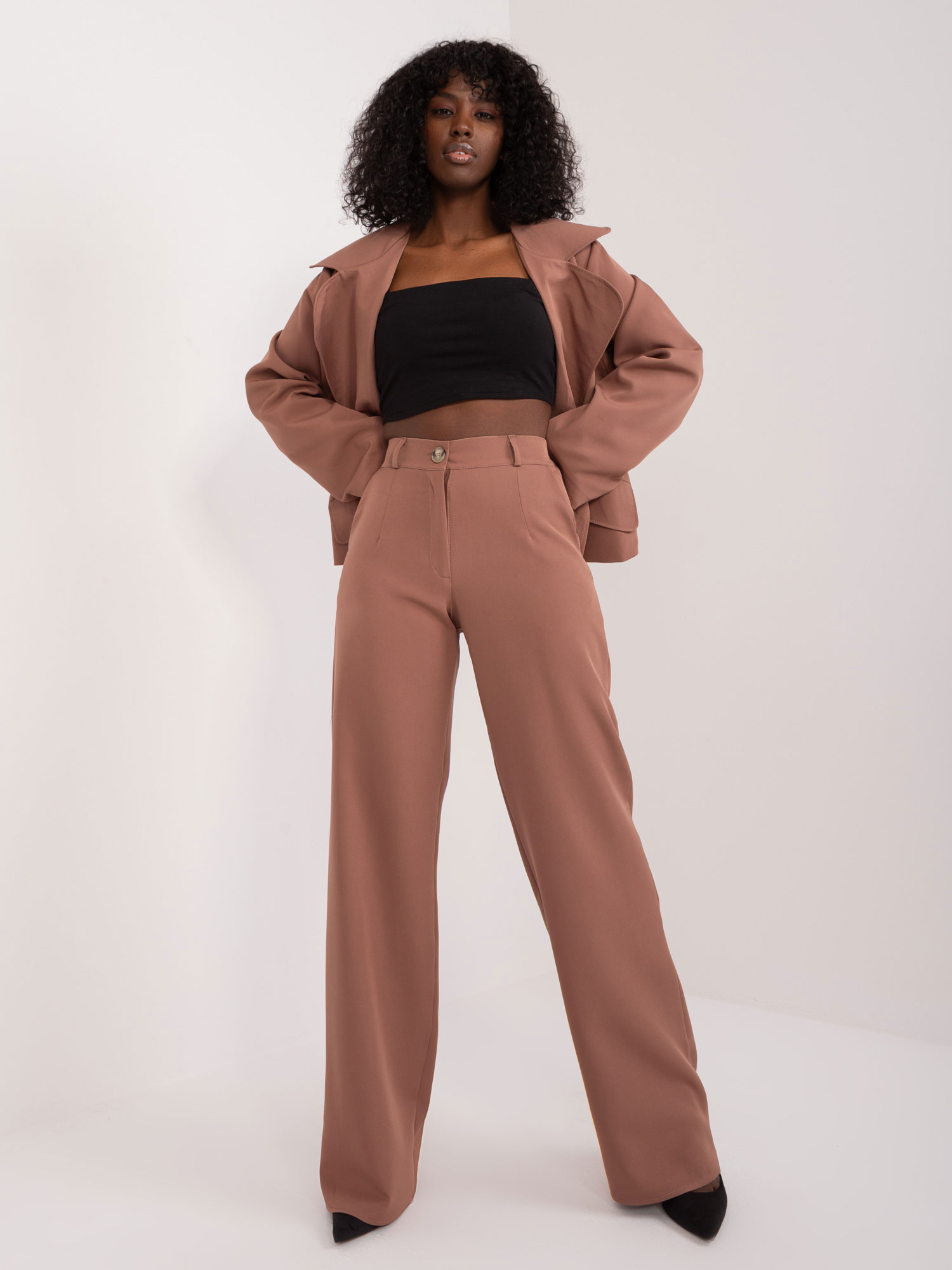 Hnedé dámske rovné nohavice LK-SP-509579.22-brown Veľkosť: 36