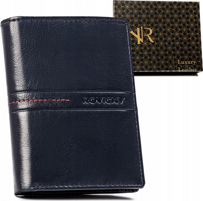 Rovicky Tmavomodrá kožená peňaženka bez zapínania L203 [DH] R-N4-GAT Veľkosť: ONE SIZE