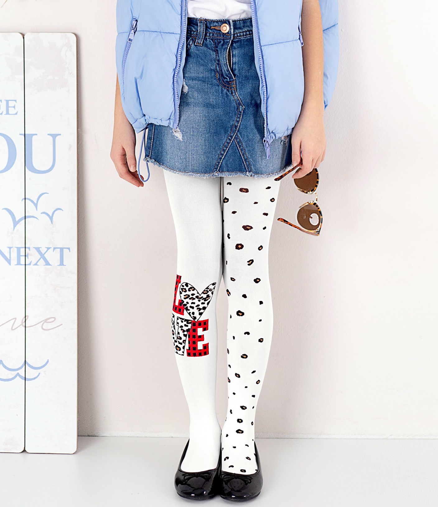 Biele vzorované dievčenské pančuchy Knittex DR 2407 Madison 40 deň Veľkosť: 134/140, Barva: biela