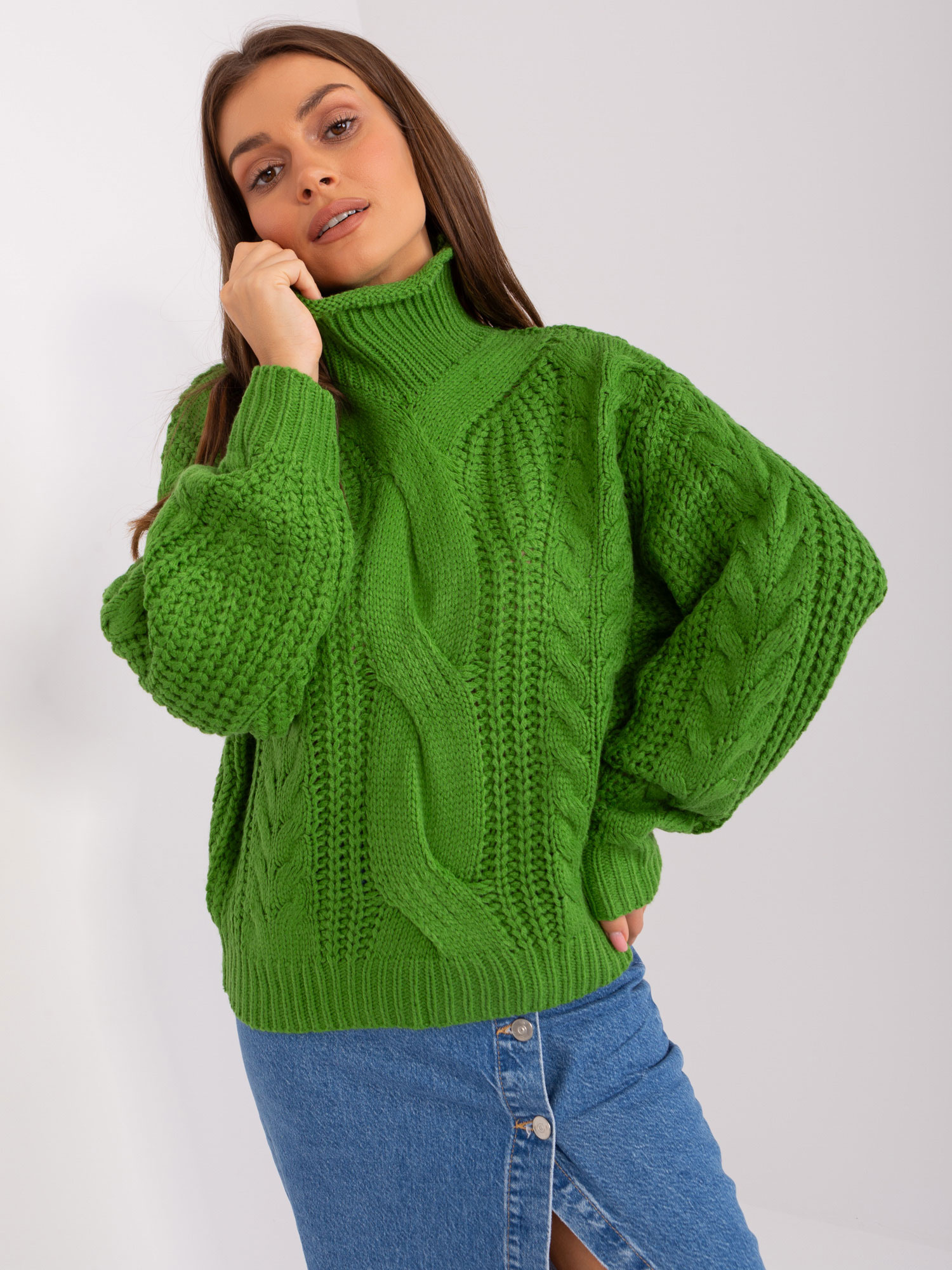Zelený pletený rolák AT-SW-2350.91P-green Veľkosť: ONE SIZE