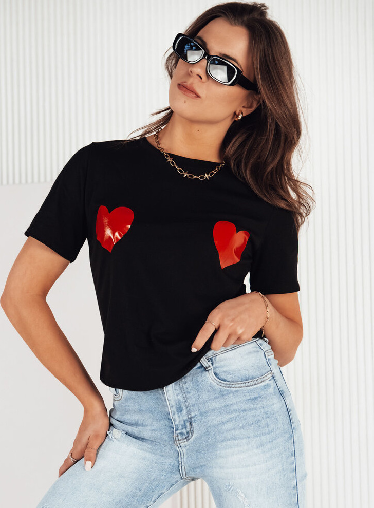Čierne dámske tričko so srdiečkami PALIS RY2430 Veľkosť: ONE SIZE