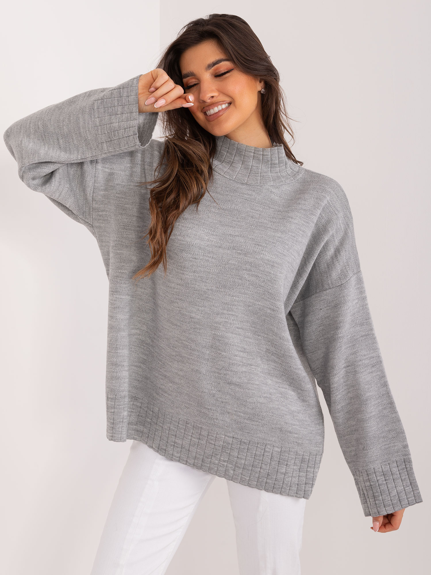 Sivý sveter s rolákom -BA-SW-14149.95-grey Veľkosť: ONE SIZE