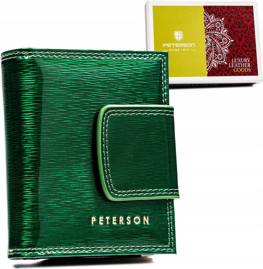 Peterson Tmavozelená malá lakovaná kožená peňaženka Y624 PTN 42329-SH Veľkosť: ONE SIZE