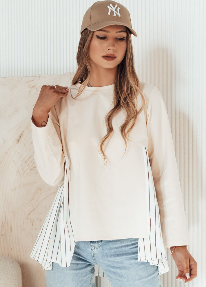 Béžová mikina s pruhovanými vsadkami FUNIL BY1271 Veľkosť: ONE SIZE