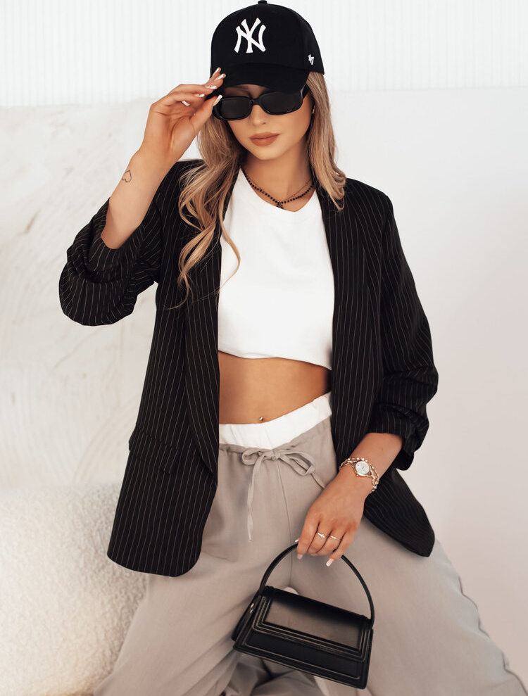 Čierne sako s jemnými pruhmi OPTON PY0096 Veľkosť: ONE SIZE