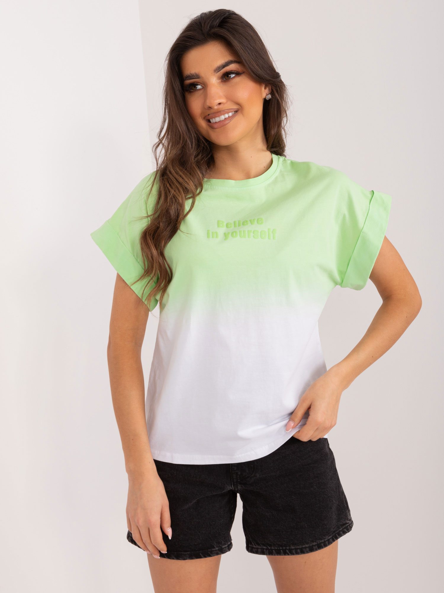 SVETLOZELENÉ TRIČKO S OMBRE EFEKTOM NM-TS-NG23070.76-LIGHT GREEN Veľkosť: ONE SIZE