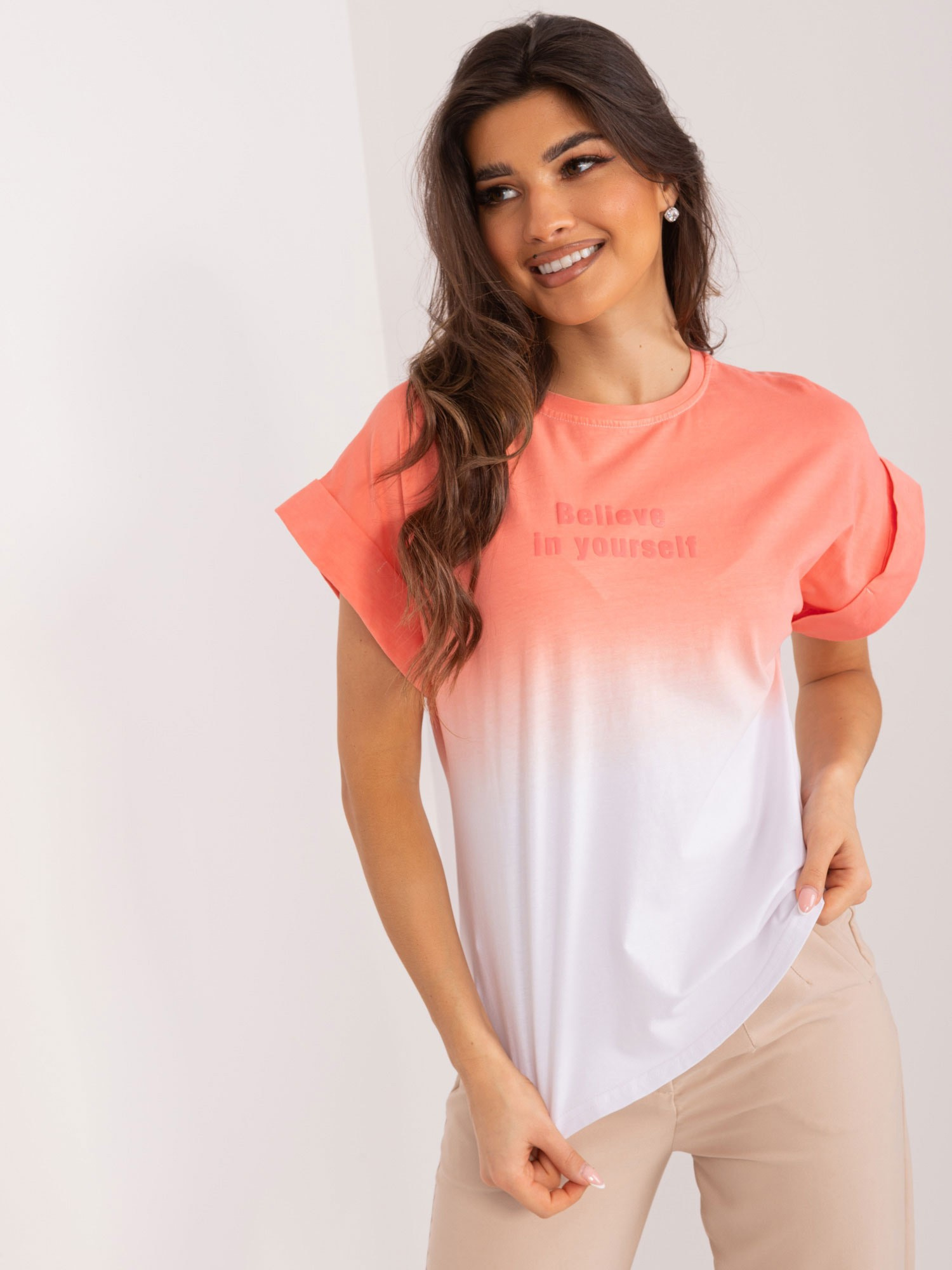 Koralové tričko s ombre efektom NM-TS-NG23070.76-koral Veľkosť: ONE SIZE