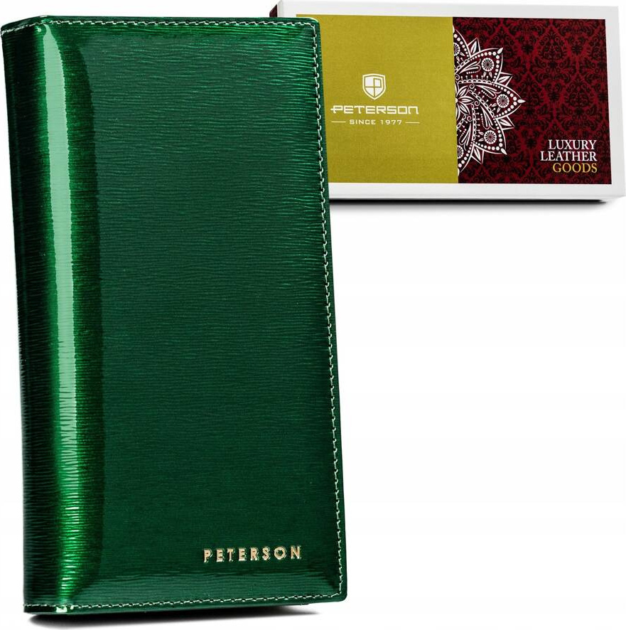 Peterson Tmavozelená elegantná lakovaná kožená peňaženka Y633 PTN 421431-SH Veľkosť: ONE SIZE