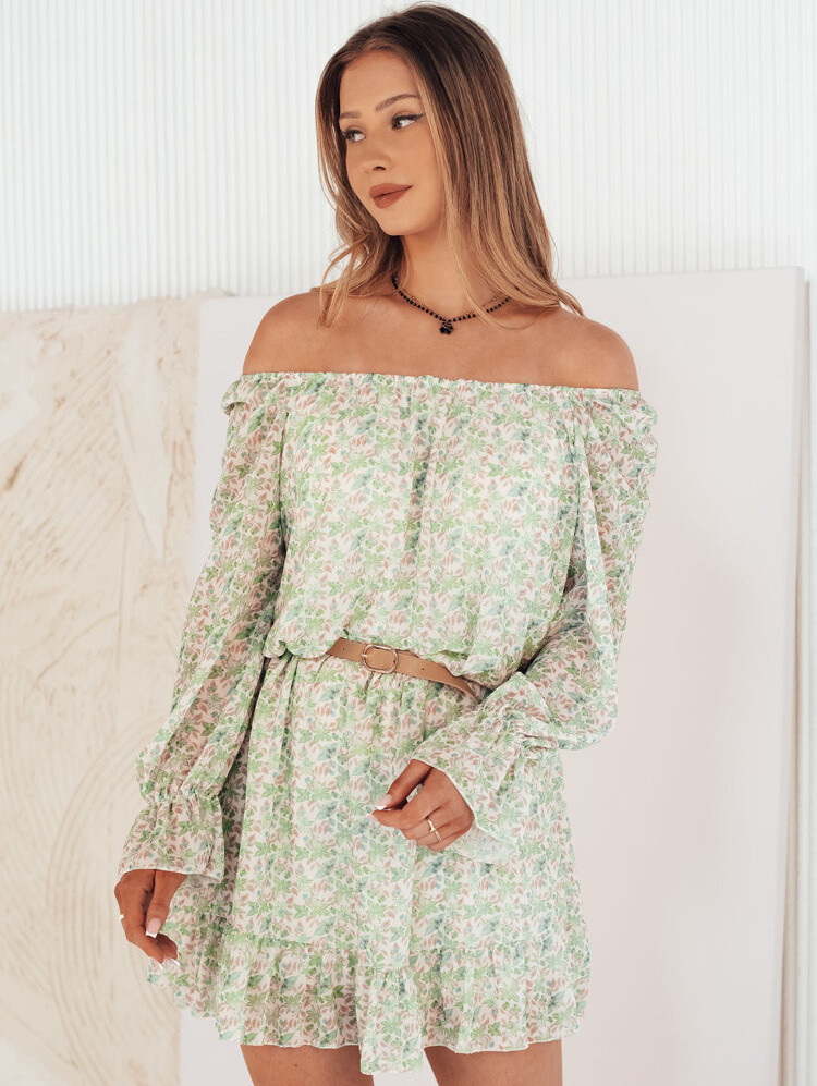 Svetlozelené vzorované šaty so spadnutými ramenami KERVEN EY2471 Veľkosť: ONE SIZE