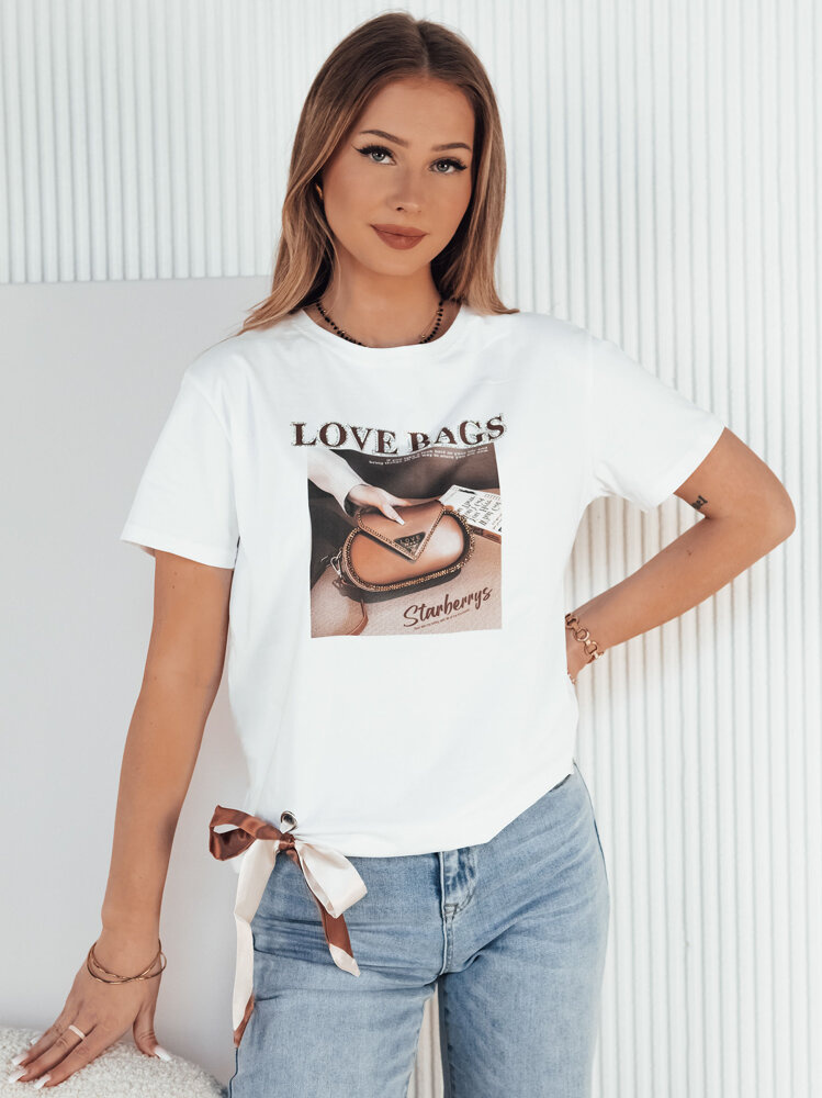 Biele tričko s potlačou a mašličkou LOBAG RY2409 Veľkosť: M/L