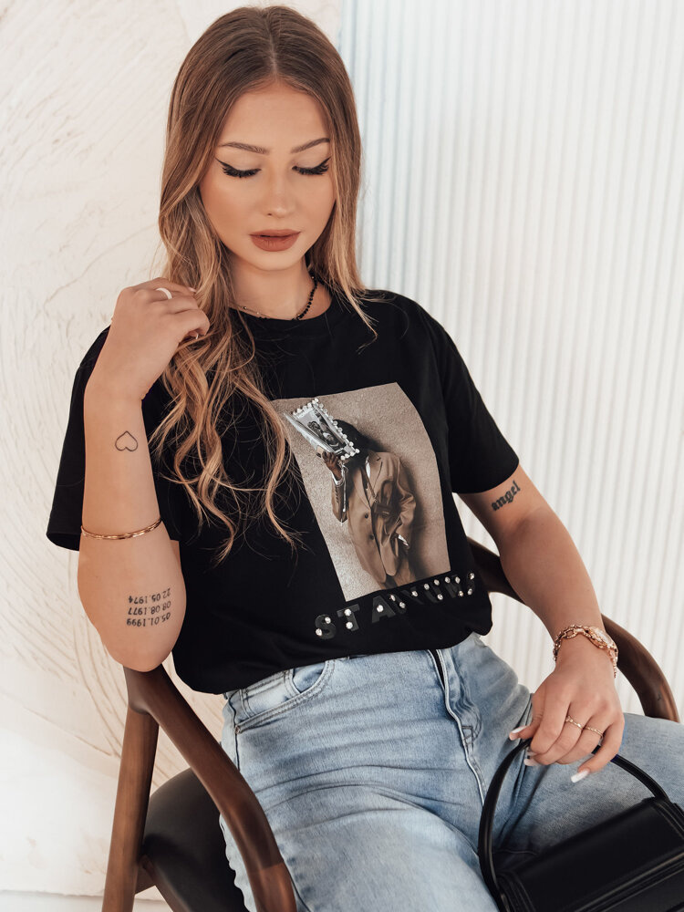 Čierne tričko s potlačou CARSTI RY2403 Veľkosť: S/M