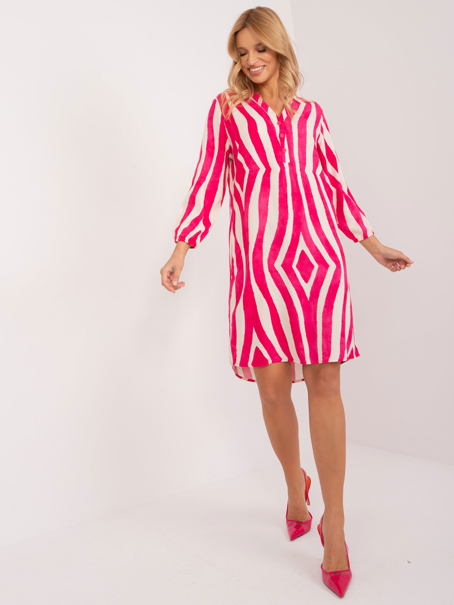 Tmavoružové vzorované mini šaty D73771M30427A-dark pink Veľkosť: S