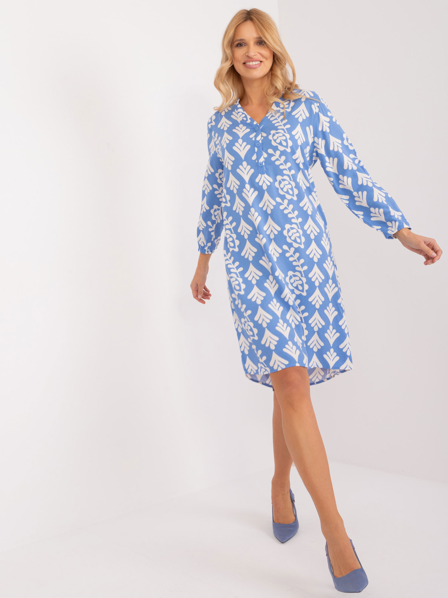 Svetlomodré vzorované mini šaty D73771M30427A-light blue Veľkosť: M