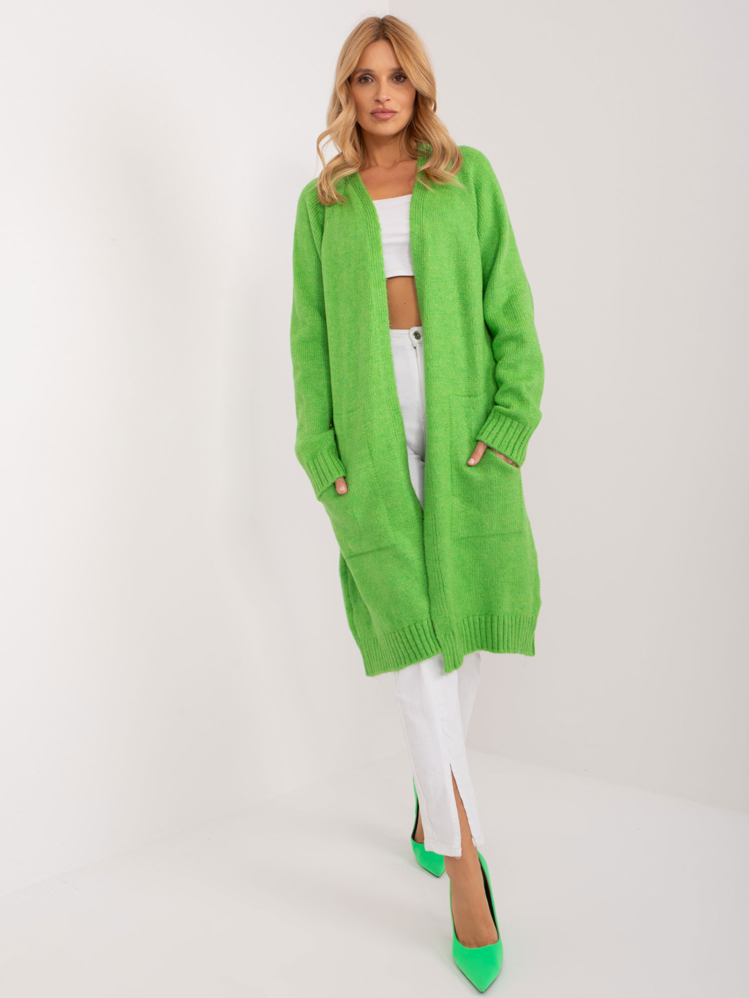 Zelený dlhý Kardigan -BA-SW-0344-1.04P-light green Veľkosť: ONE SIZE